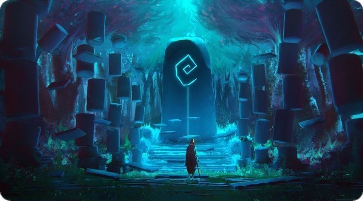 MT Whare - Mystical underground temple with glowing cyan lights